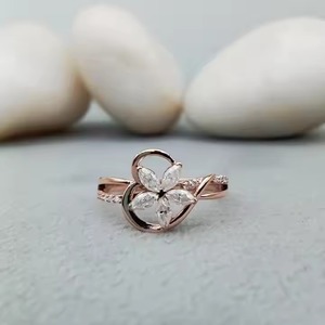 Anillo de boda de compromiso de plata de ley 100% personalizado solitario VVS Moissanite oro de moda de 14K/18k para aniversarios corte Marquesa - Product Image 1