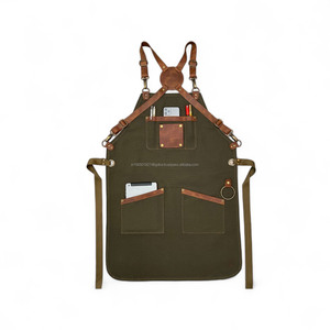 Premium Leather <b>Waxed</b> <b>Canvas</b> Waist Work Apron Durable Stylish Dual Pocket Design Adjustable Strap Unisex Chefs Artists Craftsmen - Product Image 1