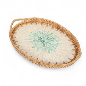 ถาดเสิร์ฟทำมือจากหวายธรรมชาติประดับมุก สำหรับใช้ในครัว รับประทานอาหาร จัดเสิร์ฟอาหาร และตกแต่งโต๊ะ - Product Image 3