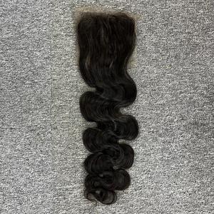 Extensiones de cabello humano virgen vietnamita 100%, cierre recto Natural 4x4, máquina de fuente de un donante, trama doble no Remy - Product Image 1