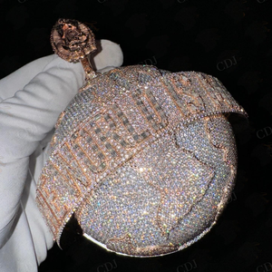 Pendentifs personnalisés en argent sterling S925 plaqué or 3D Earth Global Hip Hop glacé VVS Moissanite Baguette diamant pour rappeur - Product Image 2