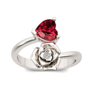 Jeulia Heart Cut <b>Garnet</b> <b>Ring</b>-Sterling <b>Silver</b> Flower Design Romantic Gift - Product Image 1