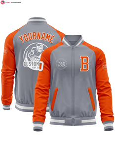 Premium Varsity Zipper Jacket Sleeves Logo Bordado Naranja Negro Pareja College Baseball Men's Letterman Varisty Jacket - Product Image 5