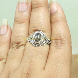 Anillo de Cuarzo Rutilado Negro, Anillo de Plata de Ley 925, Diseño Hecho a Mano, Anillos de Compromiso y Boda para Mujer, Regalo de Navidad o Cumpleaños - Product Image 4