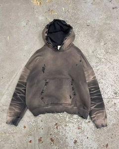 Sweat à capuche d'hiver personnalisé unisexe 100% coton épais et oversize Vintage lavé à l'acide éponge française écologique respirant délavé au soleil - Product Image 1