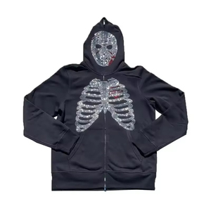 Sweat à capuche zippé vintage en strass surdimensionné personnalisé poids lourd 100% coton Streetwear en éponge française pour l'hiver - Product Image 1