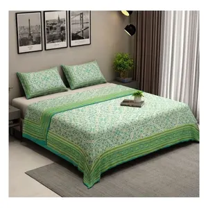 Cobertor de cama bordado de luxo com padrão floral cor verde, colcha acolchoada quente e sólida, cama antiderrapante, novidade