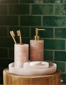 Juego de Baño de Cuatro Piezas de Plástico Morado, Hecho a Mano, Ecológico, Fácil de Limpiar, Impermeable, con Aspecto de Mármol Elegante, para Uso en el Hogar y Hoteles - Product Image 5