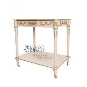 Carrito de Servicio Clásico de Madera Maciza con Diseño Floral Pintado a Mano y Detalles de Latón para Interiores de Lujo - Product Image 2