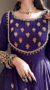 Solid <b>Purple</b> Anarkali Set with Hand Embellished Indian & Pakistani Clothing - Product Image 6