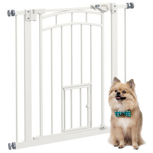 PawHut Dog Gate pour petites et moyennes tailles avec fermeture automatique, en acier et PA, 74-80x76 cm, blanc - Product Image 1
