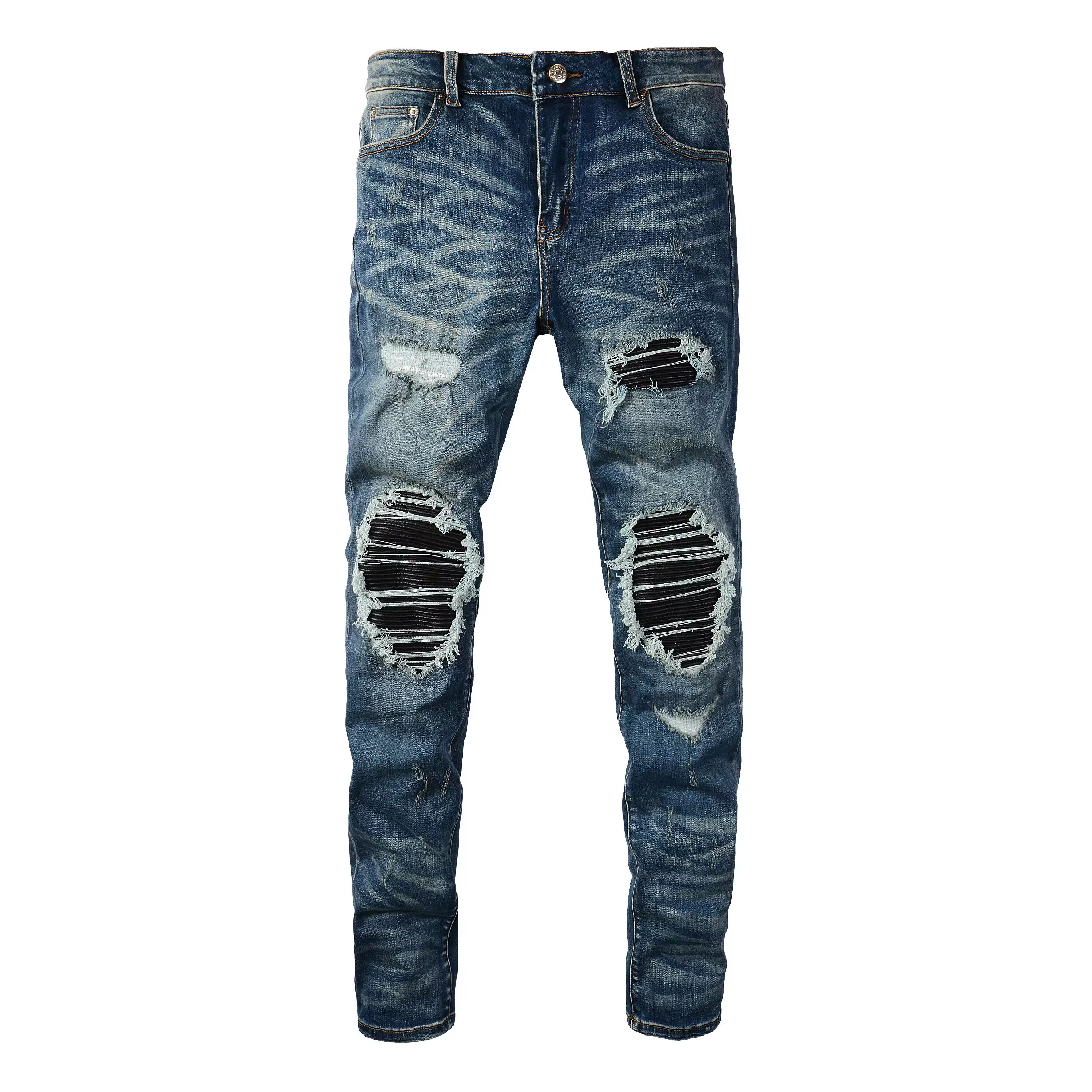 Wholesale Custom Logo Men Denim Jeans Plus Size Breathable Hole