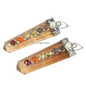 คริสตัลพลังบวกจากธรรมชาติหินดิบรูปดาบหินสีเขียวจี้โลหะ7จักระสำหรับการรักษาและการทำสมาธิ - Product Image 2