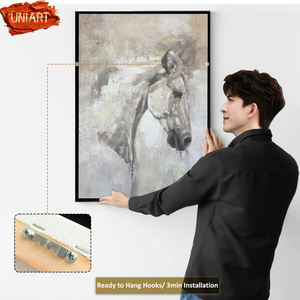 Retrato de caballo blanco texturizado personalizado de UNIART, pintura <span class=keywords><strong>al</strong></span> <span class=keywords><strong>óleo</strong></span> gruesa, retrato de Animal pintado a mano, pintura <span class=keywords><strong>al</strong></span> <span class=keywords><strong>óleo</strong></span> acrílica, obra de arte - Product Image 4