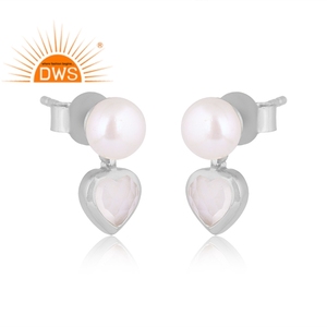 Dernière conception de boucles d'oreilles en argent sterling avec perle naturelle et pierre de lune arc-en-ciel Bijoux personnalisés pour femmes Cadeau pour elle - Product Image 2