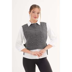 Anthracite <b>Woolen</b> Knit <b>Sweater</b> Self-Knitted Textured Side-Tie for Outer Wear - Product Image 4