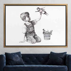 Banksy Boy Canvas Art: Game Changer Printed Canvas Artwork,GOLD <b>FRAMED</b> CANVAS - Product Image 1