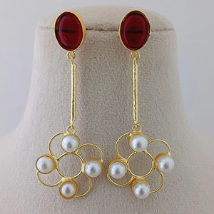 Pendientes de perlas de imitación indias hechos a mano Premium patrón moderno latón imitación rodio plateado moda personalizable para mujer - Product Image 1