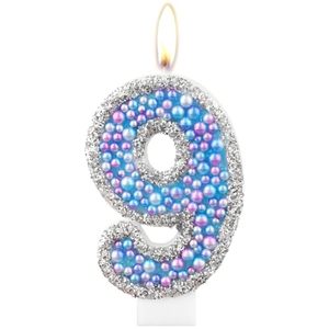 Décorations de gâteau Macaron pour 9ème anniversaire, bougies scintillantes inodores violettes et bleues numéro 9 pour fêtes de filles et de garçons, adorables bonbons - Product Image 1