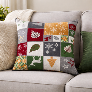 Cojín Festivo de Nieve y Hojas de Algodón y Poliéster con Relleno de Fibra de Poliéster 100%, Funda Lavable y Extraíble - Product Image 2