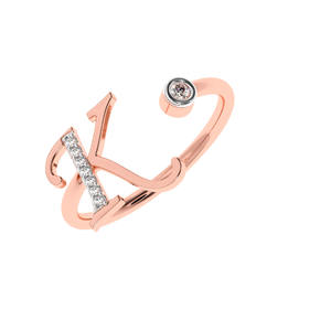 Personalizable 14K/18K Oro inicial anillo delicado K nombre diamante anillo personalizado regalo para mujeres - Product Image 5