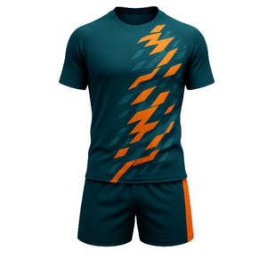 Uniforme de rugby personnalisé en sublimation - Motif géométrique orange - Tenue d'équipe avec bande latérale - uniforme de sport - Product Image 1