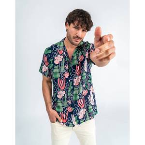 Imperio Shop Cactus camicia blu hawaiana da uomo stampata su comodo cotone per vacanza al mare o abbigliamento Casual - Product Image 1