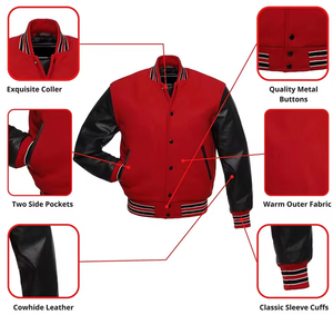 Dernière conception de haute qualité veste universitaire personnalisée hommes laine corps et manches en cuir Baseball vente en gros vestes Letterman College - Product Image 6