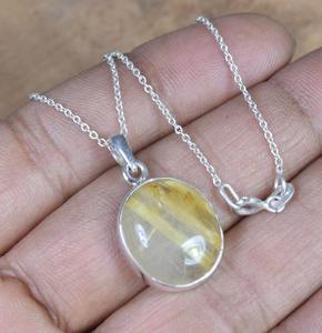 จี้แฟชั่น rutile สีทอง925สเตอร์ลิงเงินจี้อัญมณีทำด้วยมือเครื่องประดับออกแบบทรงกลมของขวัญจี้สำหรับเธอ - Product Image 3