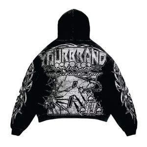 Pull-over lourd unisexe à capuche surdimensionné avec fermeture éclair éponge française personnalisée en usine pour coton imprimé bouffant pour l'hiver - Product Image 3