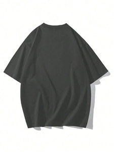 Venta al por mayor de camisetas de manga corta con cuello redondo logotipo personalizado estampado clásico sólido patrón transpirable poliéster algodón de talla grande 250 Gsm - Product Image 2