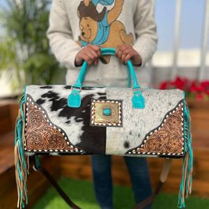 กระเป๋าเดินทางใบใหญ่สำหรับเดินทาง, ใหม่กระเป๋าหนังวัวขนเฟอร์ทำด้วยมือสไตล์วินเทจ - Product Image 2