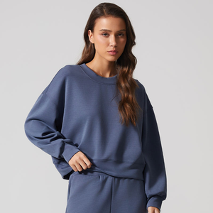 240GSM, sudaderas con capucha de alta calidad para mujer, cuello redondo, ropa deportiva teñida lisa, pulóver, sudaderas informales de gran tamaño - Product Image 2
