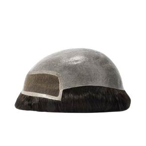 Peluca con malla frontal de piel de poliéster transparente de 0,08mm para hombre, peluquín Remy indio con línea de cabello Natural, textura recta de densidad 100%, venta al por mayor - Product Image 1