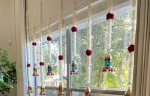 Eid โคมไฟตกแต่งงานปาร์ตี้พวงมาลัยดอกกุหลาบดอกมะลิตกแต่งงานแต่งงานฮาลดีเมนเวทีฉากหลังสวนกลางคืนดอกไม้แขวนติดผนัง - Product Image 4