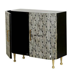 Unité de chevet faite à la main pour les maisons élégantes avec bois durable et touche de console d'incrustation d'os floral orné Tradebyd - Product Image 3