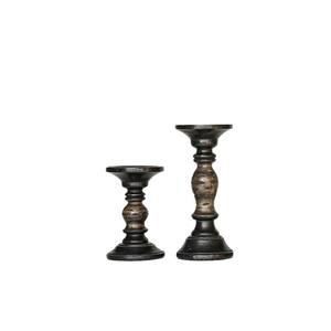 Elegante Portavelas de Madera Oscura para Decoración del Hogar, Exhibición en Estantes, Uso en Eventos y Estilo Interior Moderno, Hecho a Mano en India - Product Image 1