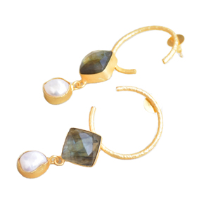 Boucles d'oreilles en laiton à la mode, vente en gros, boucles d'oreilles en pierre organique, finition haute brillance, plaqué or, design bohème chic, commande en gros idéale - Product Image 3