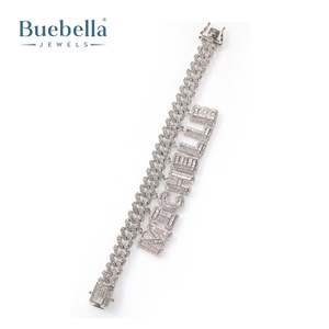12mm 925 Plata 18K chapado en oro blanco Baguette corte personalizado nombre cubano pulsera Hip Hop joyería para hombres - Product Image 3