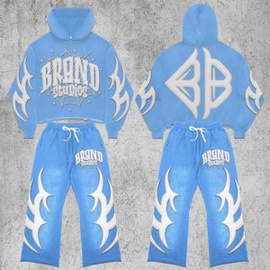 Streetwear de haute qualité à capuche automne formation Jogging porter des survêtements unisexe Logo personnalisé cordon survêtements 2 pièces ensemble - Product Image 3
