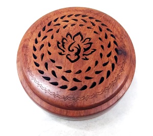 Brûleur d'encens rond en bois, brûleur d'encens en bois, porte-encens avec couvercle pour cadeaux artisanaux d'intérieur (bois) - Product Image 1
