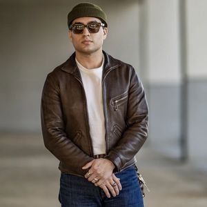 Veste en cuir vintage élégante avec doublure en toile de coton, fermeture éclair, pour homme et femme, à capuche, respirante et coupe-vent, décontractée pour l'hiver - Product Image 6