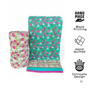 Juego de edredón de algodón orgánico ligero para todas las estaciones con estampado de bloque de mano, funda de cama doble, regalo suave para el hogar con opciones personalizables - Product Image 3