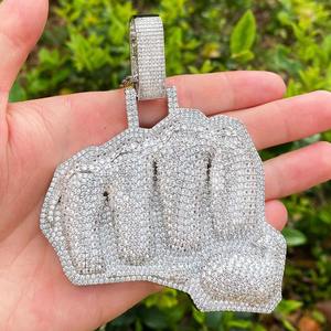 Trendy VVS <b>Moissanite</b> Iced Out Hip Hop Pendant <b>Necklace</b> With Gold Plated 925 Silver Bling Jewelry For Rappers At Low Price - Product Image 2