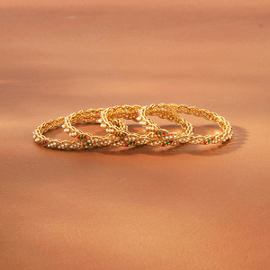 Brazaletes de perlas antiguas chapadas en oro artificial con aspecto delicado Exportador de joyería de moda en India - Product Image 1