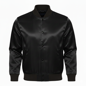 แจ็คเก็ตวาร์ซิตี้ผ้าแคนวาสซาตินแบบยาวระดับพรีเมียมสำหรับผู้ชาย |   ตัวอักษรปักไหมเชนิลล์แบบกำหนดเอง |   เสื้อสตรีทแวร์กันลมบุขนแกะ - Product Image 1