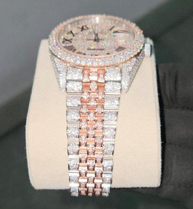 Luxurious Style Moissanite Diamond Setting <b>Watch</b> Roman Dial Date Function Iced Out Quartz Movement Hip Hop for Men and <b>Women</b> - Product Image 2