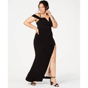 Abito da sera lungo in raso nero con spacco sulla spalla e paillettes, taglia 22W, vita naturale, modello a tubino, per donna, City Studios - Product Image 1