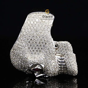 New Fashionable Round Brilliant Cut Lab Grown VVs Diamonds Fully Iced Out Customized Skull Hip Hop <b>Ring</b> 10K White Gold For <b>Men</b> - Product Image 5