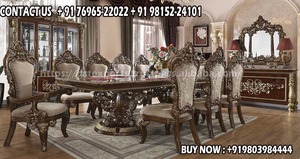 ชุดโต๊ะรับประทานอาหารหรูหราสไตล์อินเดีย รุ่นพระมหาราชา แกะสลักลายทองคำ วัสดุไม้สักแท้ ดีไซน์ทันสมัย เฟอร์นิเจอร์ห้องรับประทานอาหารสุดหรู สหรัฐอเมริกา - Product Image 2
